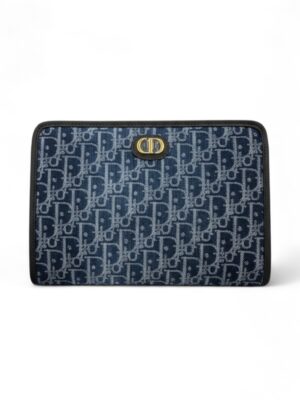 Christian Dior Clutch Denim Oblique 30 Montaigne Dea Pouch Blue + Brand Box , size 26*20