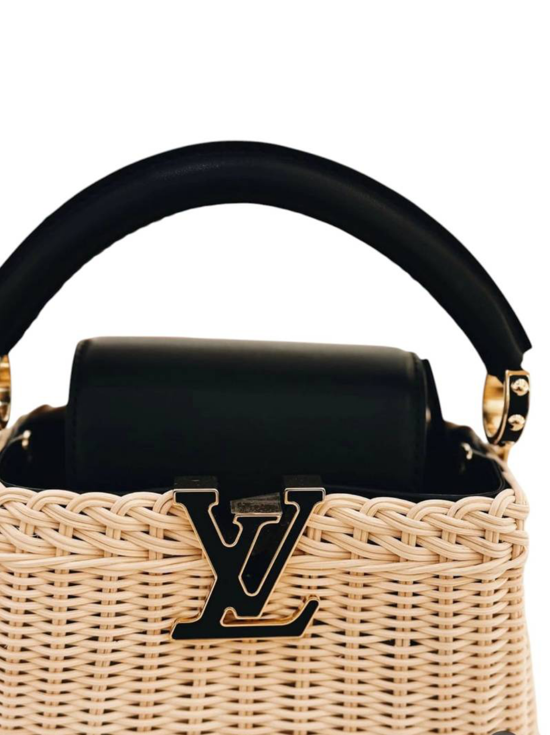 ⁦Louis Vuitton Raffia Wicker Capucines BB Beach bag  + Brand Box , size 26*19⁩ - الصورة ⁦5⁩