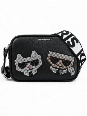 Karl Lagerfeld Negra Con Logo Brillante  Camera bag + Brand Box , size 22*16