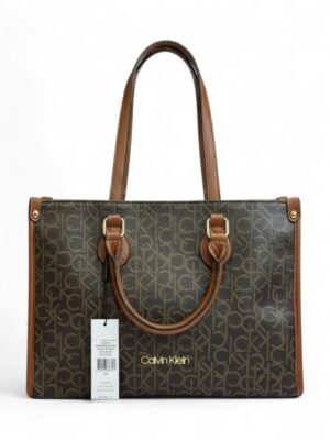 Calvin Klein Brown Monogram Leather shoulder Bag , size 34*25