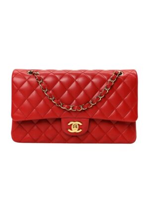 Chanel Classic Double Flap Bag Red + Dust cover , size 25*16
