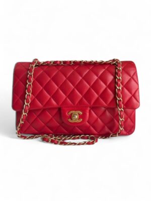 Vintage Chanel Classic Double Flap Bag Red + Brand Box , size 25*16