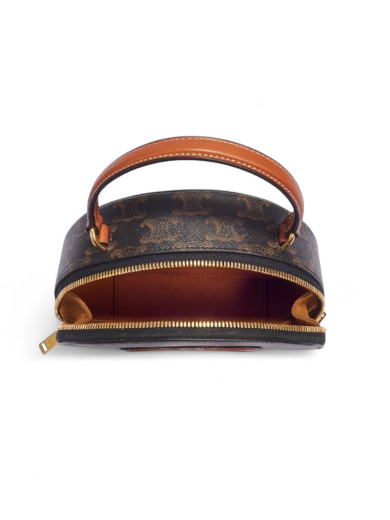 ⁦Celine 
Calfskin Triomphe Canvas Half Moon Case Tan + Brand Box , size 20*14 .. ofr⁩ - الصورة ⁦5⁩