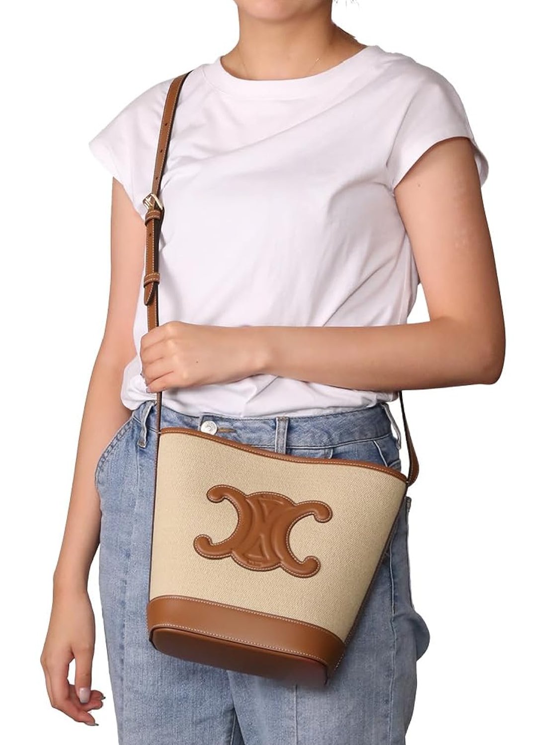 ⁦Celine SMALL CANVAS BUCKET CUIR TRIOMPHE  + Brand Box , size 20x17 .. ofr⁩ - الصورة ⁦7⁩