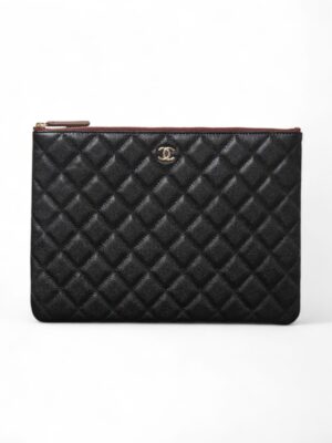Chanel Black Caviar Leather Quilted Clutch pouch + Brand Box , size 27*19