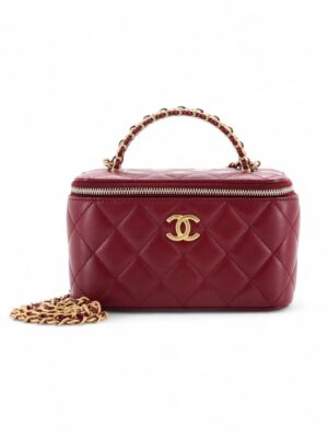 Chanel Pick Me Up Logo Handle small Vanity Case with Chain Quilted  + Brand Box , size 17*12