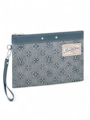 Louis Vuitton clutch Pochette To Go Monogram Washed Denim + Brand Box , size 26*18