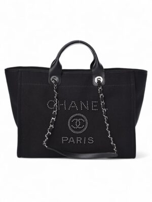 Chanel Black Canvas Mixed Fibers Pearl Large Deauville Tote , size 45*30