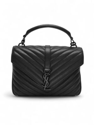 Saint Laurent Black Chevron Quilted Leather Medium College Top Handle Bag , size  24x13