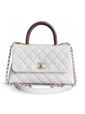 Chanel Coco Handle Small  Caviar Quilted Lizard Handle White Gold Hardward 24 + Brand Box .. ofr