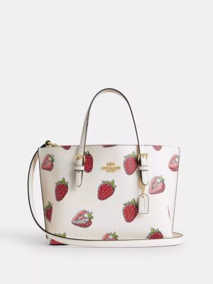 Coach  Mollie Tote Bag 25 With Strawberry Print + Brand Box , size 25*22