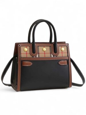 Burberry Two Handle Title Bag in Vintage Check & Leather + Brand Box , size 25*20