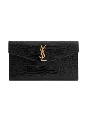 SAINT LAURENT UPTOWN POUCH IN CROCODILE EMBOSSED PATENT LEATHER 
 + Brand Box , size 27*17