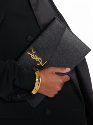 SAINT LAURENT Uptown Caviar leather clutch + Brand Box , size 27*17