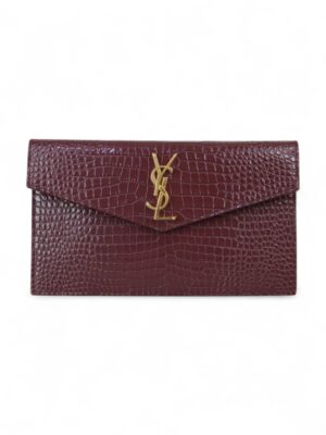 SAINT LAURENT YSL Burgundy Croco Uptown Clutch + Brand Box , size 26*17