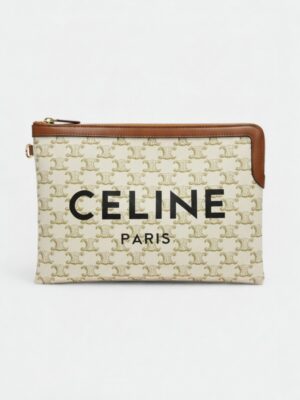 Celine Clutch  Triomphe Coated Canvas Pouch + Brand Box soh , size 28*20