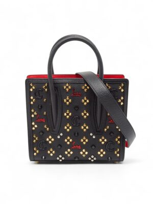Christian Louboutin Black Red Leather Mini Studded Paloma Tote , size 20*22