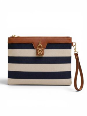 Michael Kors Navy & White Stripe Canvas clutch Bag  , size 28*20