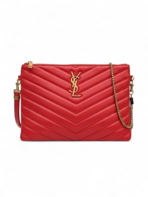 Saint Laurent Matelasse Quilted Leather Monogram clutch with chain + Brand Box , size 29*20