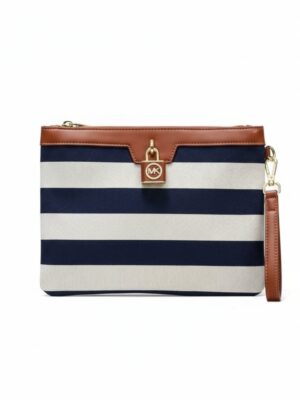Michael Kors Navy & White Stripe Canvas clutch Bag + Brand Box , size 28*20