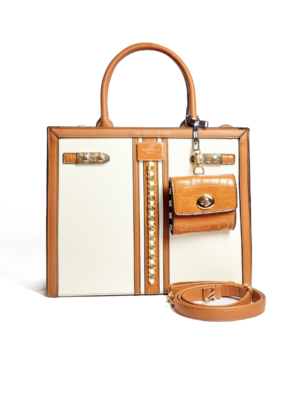 EMILY LORAN IVORY REPTILE CAMEL BOX STRUCTURE CHAIN DETAIL BIG , size 35*28