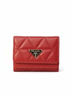 Prada  Small Leather Wallet With Triangle Motif + Brand Box , size 12*10