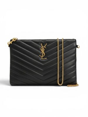 Saint Laurent Matelasse Quilted Leather Monogram clutch with chain + Brand Box , size 29*20