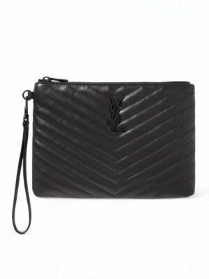 SAINT LAURENT Cassandre matelasse leather clutch black hardware + Brand Box  , size 26*18