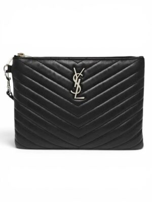 SAINT LAURENT Cassandre matelasse leather clutch silver hardware + Brand Box  , size 27*18