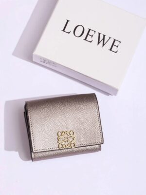 Loewe Anagram leather small wallet + Brand Box , size 11*10 - سيلفر