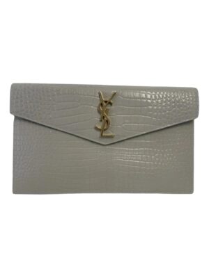 SAINT LAURENT Uptown  Croc Effect Clutch  gray + Brand Box , size 27*15