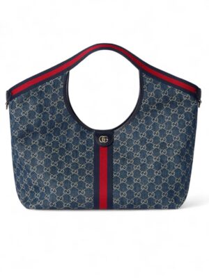 Gucci Giglio large tote bag  blue and white GG denim, size 45*30