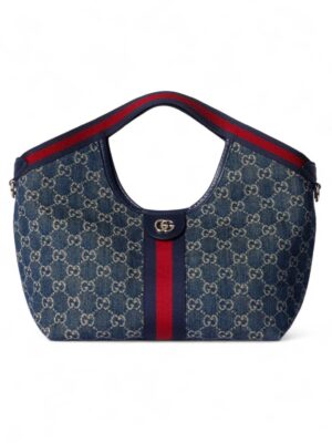 Gucci Giglio small tote bag blue and white GG denim , size 32*28