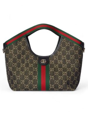 Gucci Giglio small tote bag black and white GG denim , size 32*28