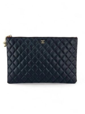 Chanel Black Caviar Leather Quilted Clutch pouch + Brand Box , size 30*20
