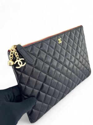 Chanel Black Caviar Leather Quilted Clutch pouch + Brand Box , size 30*20