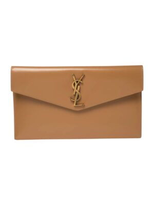 Saint Laurent Tan Leather Medium Uptown Clutch + Brand Box , size 25*18