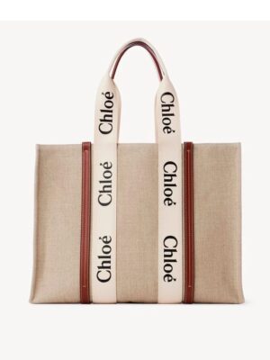 Chloe Large Woody tote bag in linen , size 44*33 ..