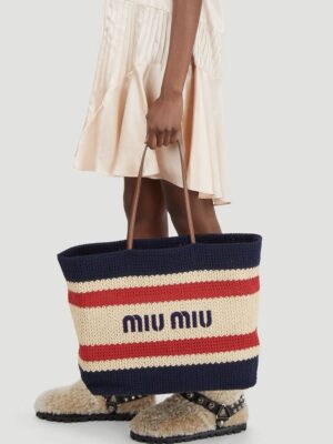 Miu Miu Raffia effect woven tote bag , size 31*35