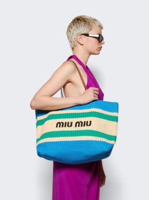 Miu Miu Raffia effect woven tote bag , size 31*35
