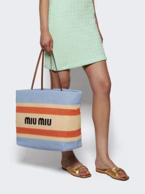 Miu Miu Raffia effect woven tote bag , size 31*35