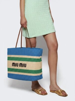 Miu Miu Raffia effect woven tote bag , size 31*35