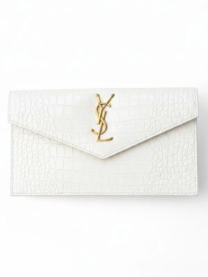 SAINT LAURENT  CROC EMBOSSED LEATHER ClUTCH POUCH + Brand Box ,  size 26*17