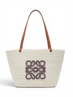 Loewe Logo Detail Beach Bag In White Woven , size 35*27