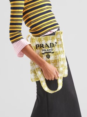 Prada woven logo raffia shoulder bag , Size 31*27