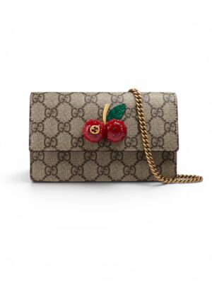 Gucci GG Supreme Monogram Mini Cherry Chain Bag + Brand Box , Size 20*12