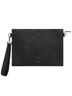 Christian Dior  A5 Triangle clutch Pouch Black Dior Gravity Leather + Brand Box , size 27*20