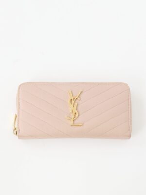 Saint Laurent pink Leather Cassandre Zip Wallet + Brand Box , size 19*10