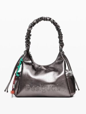 Desigual Bolso logo 3D asa fruncida metalizado mediano , size 37*26