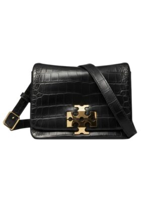 Tory Burch Black CHARLIE RUNWAY CROC EMBOSSED SHOULDER BAG + Brand Box, size 20*17